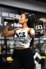 Nutrition facts panel for NutraBio Alpha EAA Grape Berry Crush