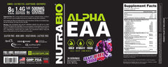NutraBio Alpha EAA supplement jar side view highlights premium packaging