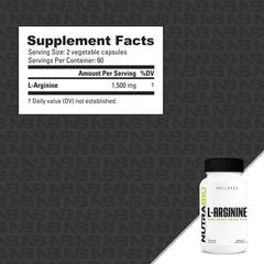 NutraBio L-Arginine 750mg capsules