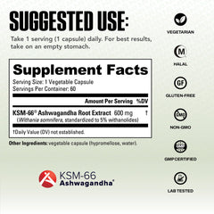 Close-up of NutraBio Ashwagandha KSM-66 capsules