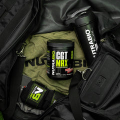 Close-up of ingredients: creatine, glutamine, taurine