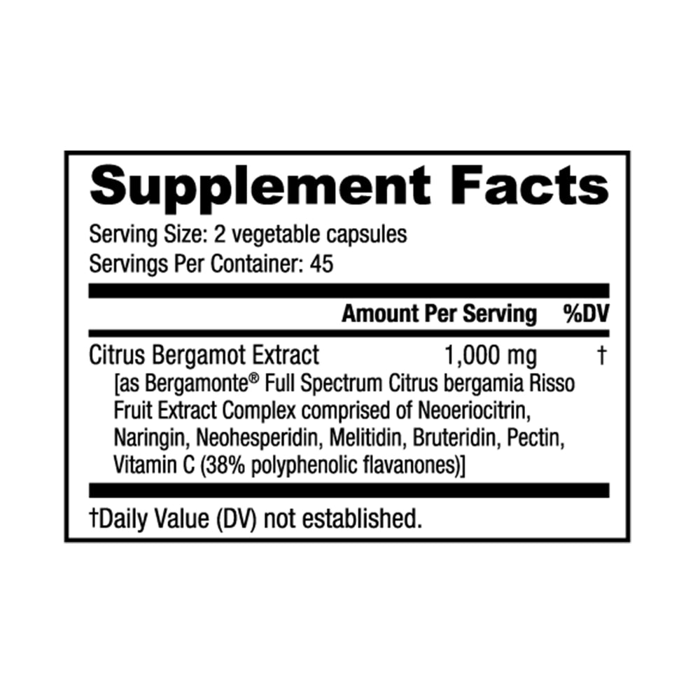 Close-up of capsules inside NutraBio Bergamot supplement bottle