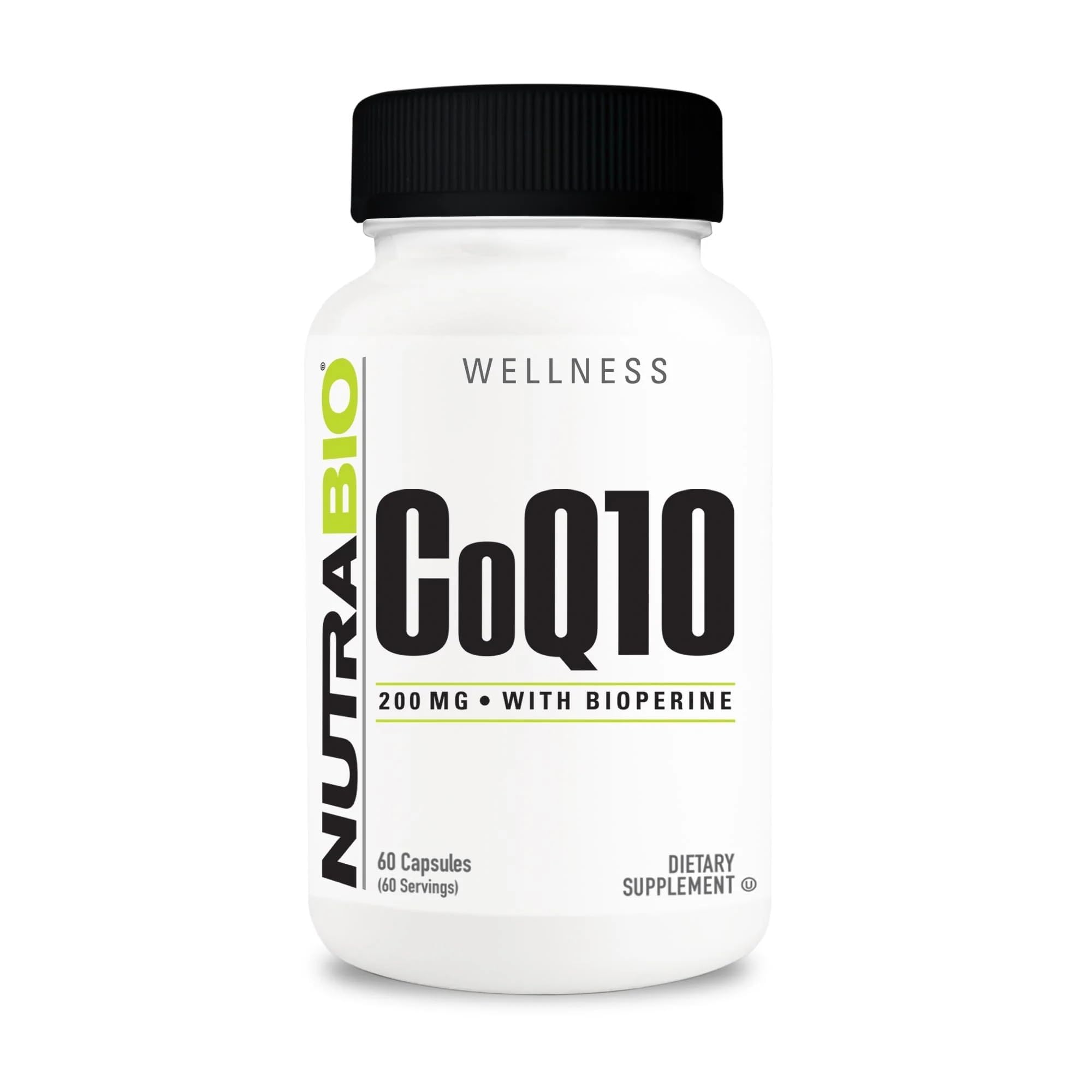 Bottle of NutraBio CoQ10 with Bioperine 200mg — 60 capsules