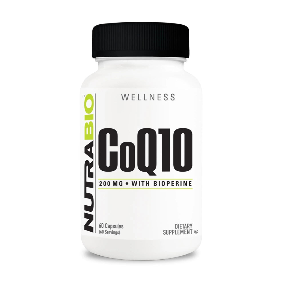 Bottle of NutraBio CoQ10 with Bioperine 200mg — 60 capsules