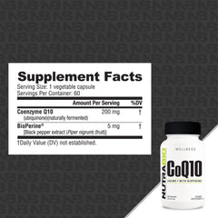CoQ10 capsules with Bioperine next to bottle