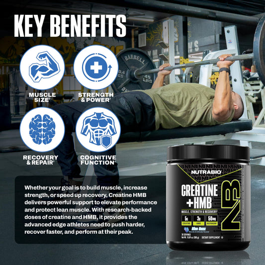 Serving scoop of NutraBio Creatine + HMB powder