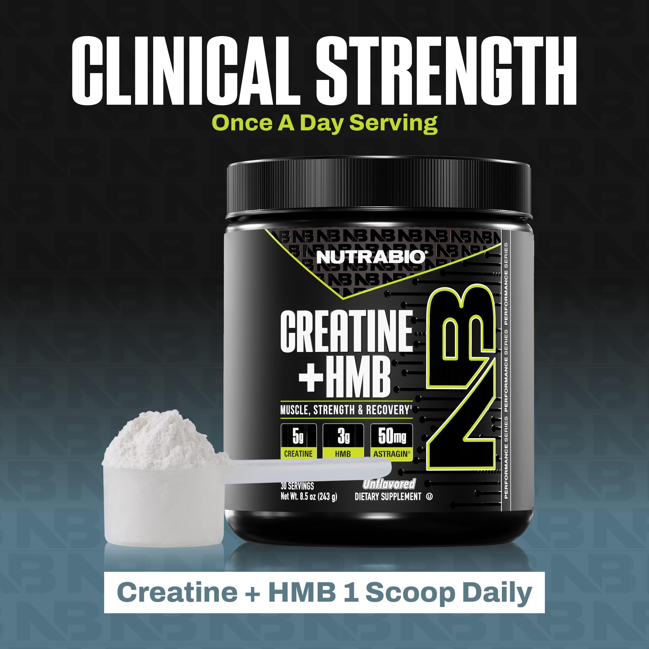 Gym bag with NutraBio Creatine + HMB container ready for training