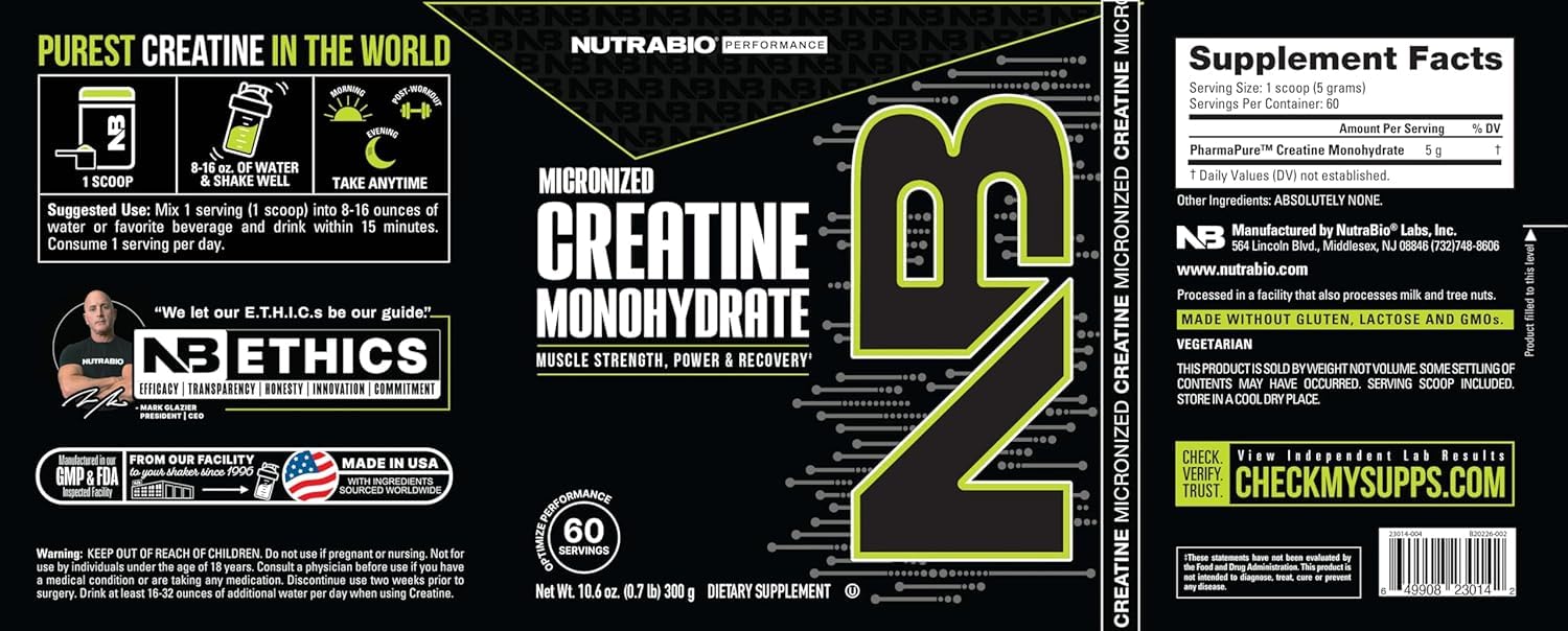 Serving size scoop of NutraBio Creatine Monohydrate Powder