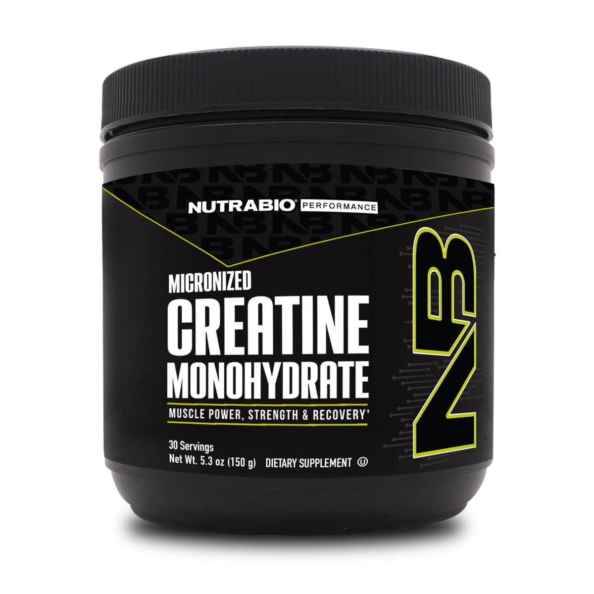 NutraBio Pure Micronized Creatine Monohydrate powder canister - unflavored 150 g - front view