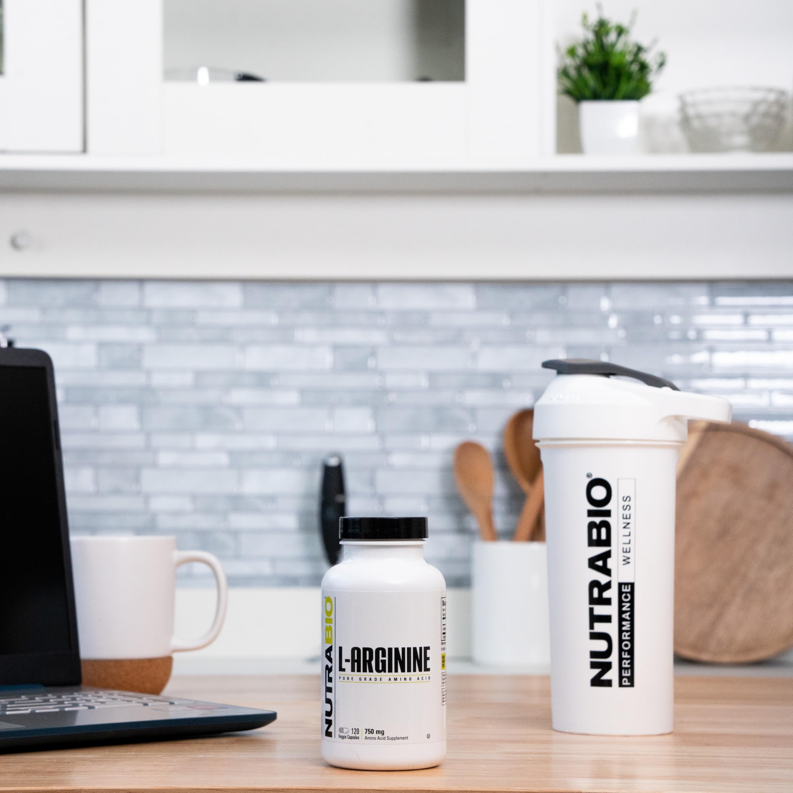 Healthy lifestyle with NutraBio L-Arginine bottle