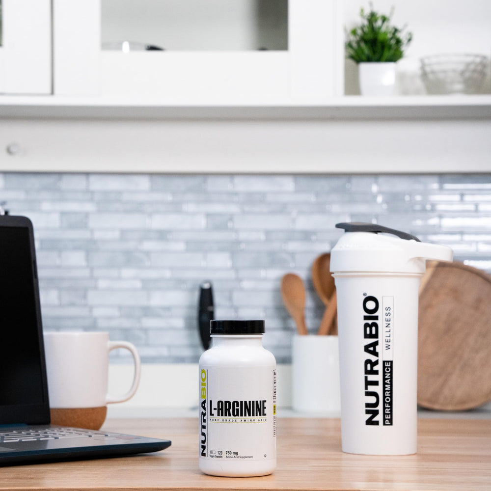 Healthy lifestyle with NutraBio L-Arginine bottle