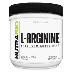 NutraBio L-Arginine supplement packaging for 250g