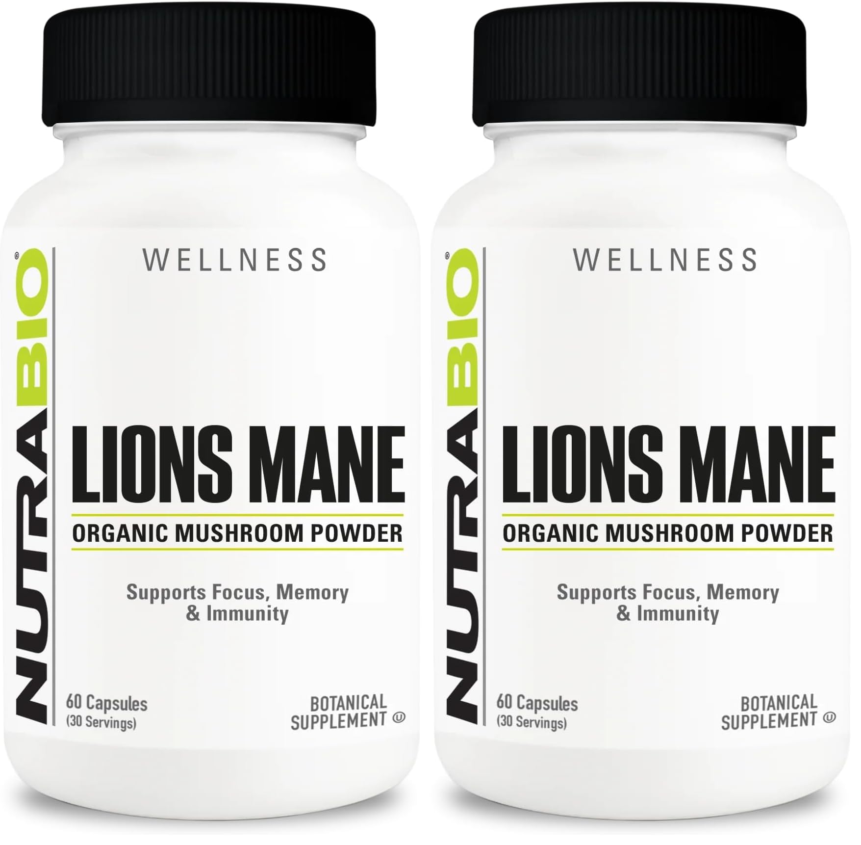 NutraBio Lions Mane supplement bottle front view