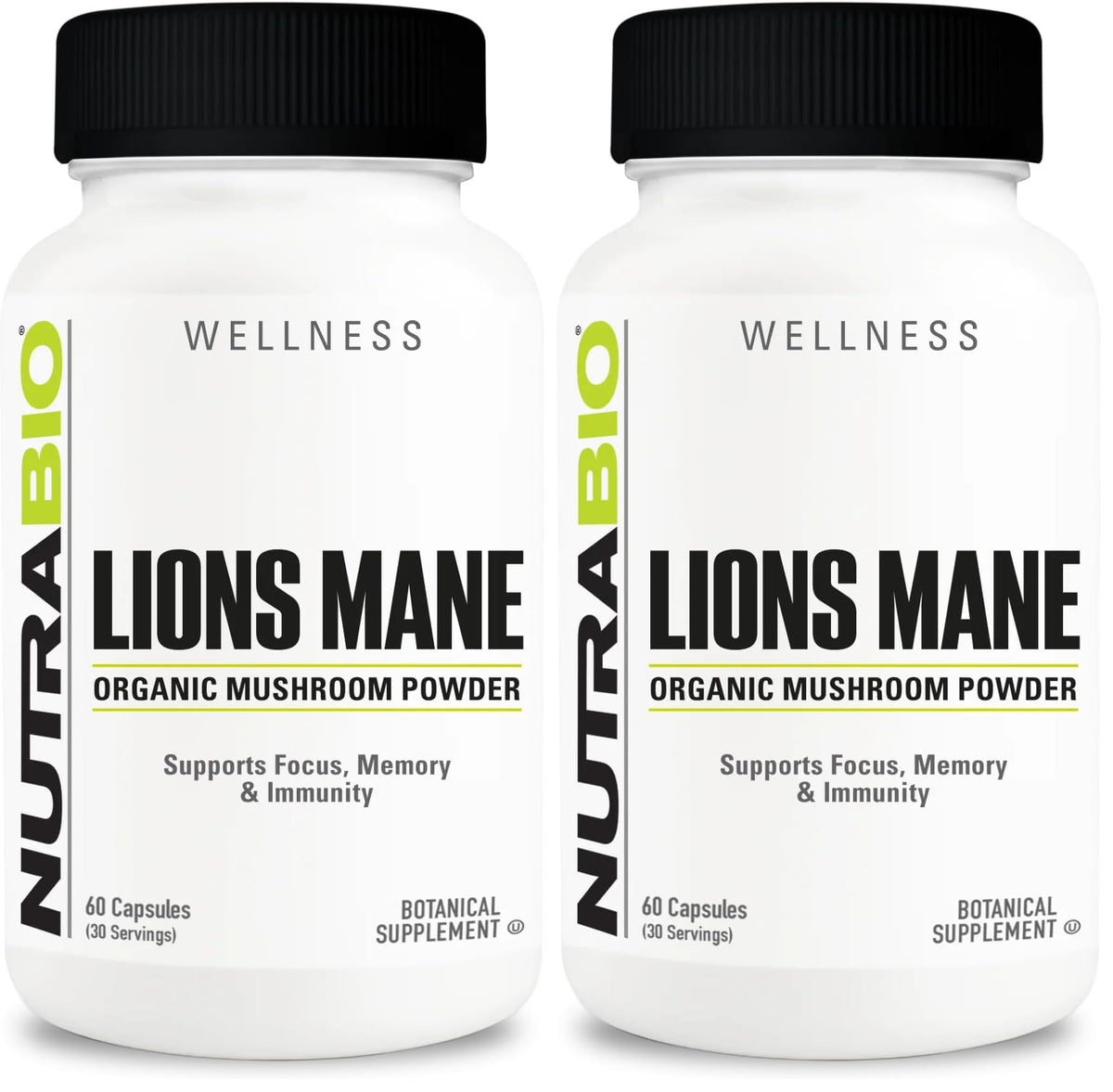 NutraBio Lions Mane supplement bottle front view