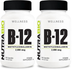 NutraBio Methyl B-12 2000mcg bottle and capsules