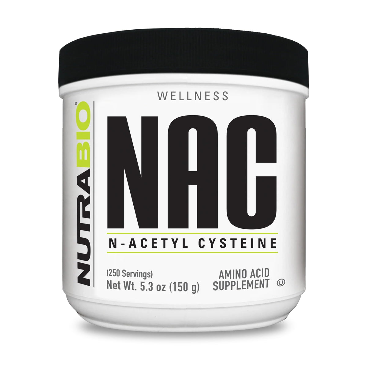 NutraBio NAC 150g powder bottle with label