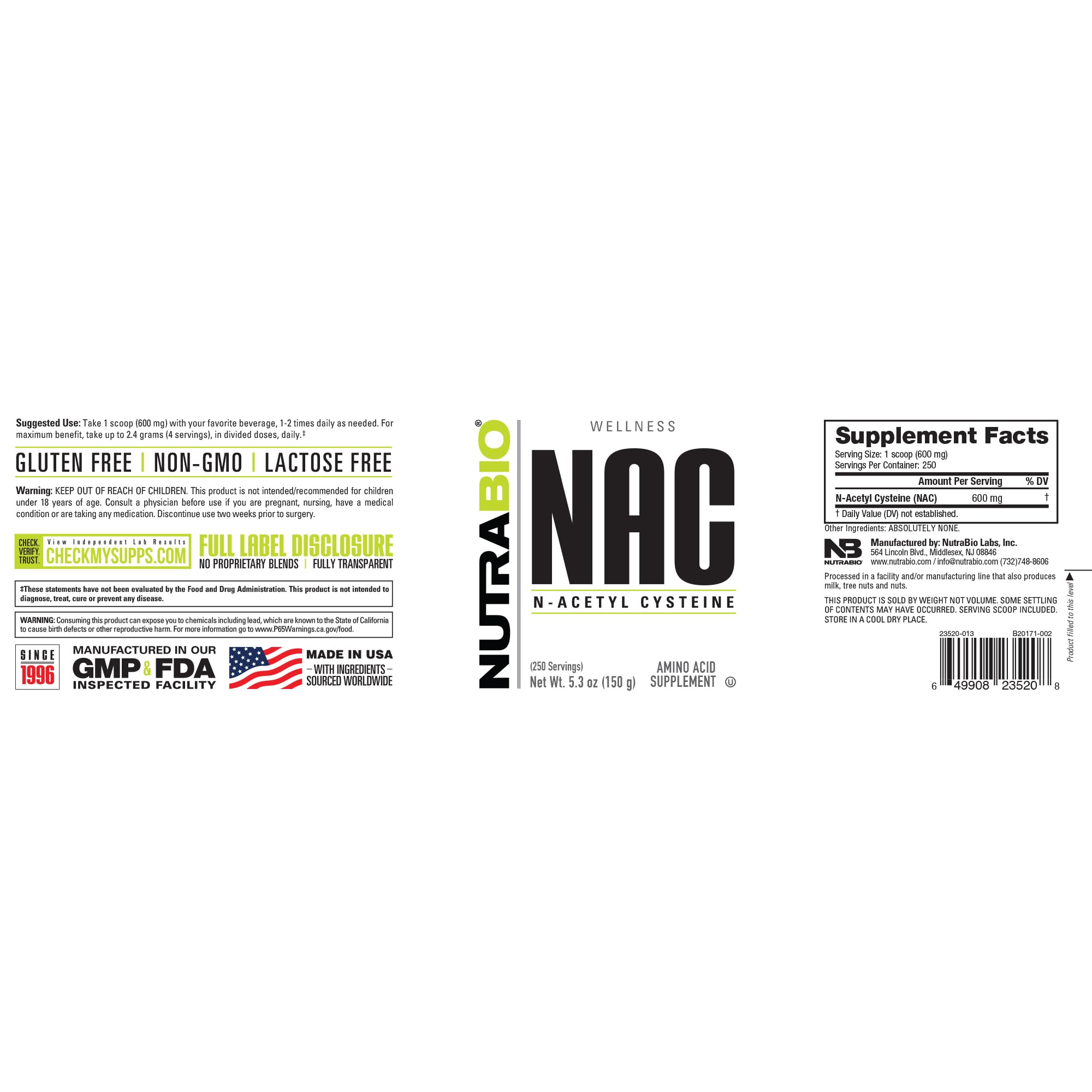 No fillers NAC supplement by NutraBio