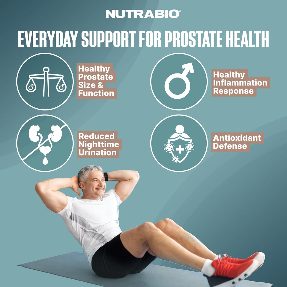 Close-up of NutraBio Prostate ingredients: USPlus Saw Palmetto and VEGAPURE Beta-Sitosterol