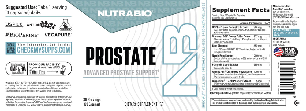 NutraBio Prostate packaging - side view on white background