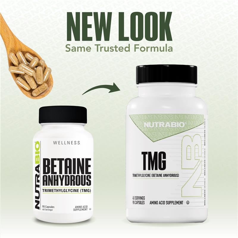 Close-up of NutraBio TMG 500mg capsules