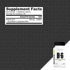 Close-up of Vitamin B6 P5P 100 mg per serving label