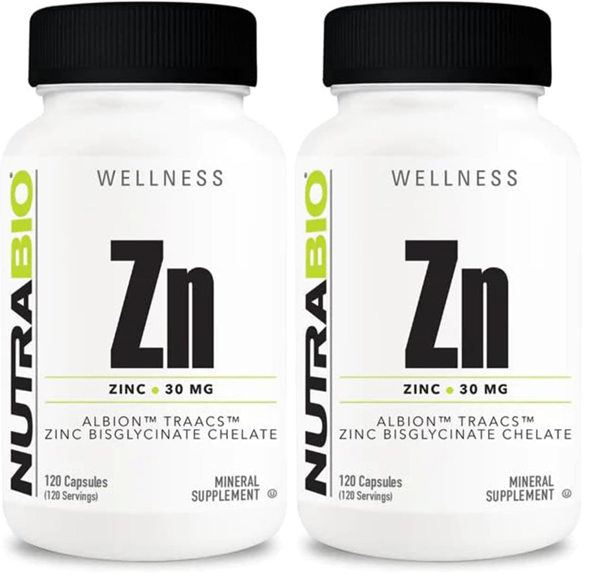 NutraBio Zinc Chelate Mineral Supplement bottle front view