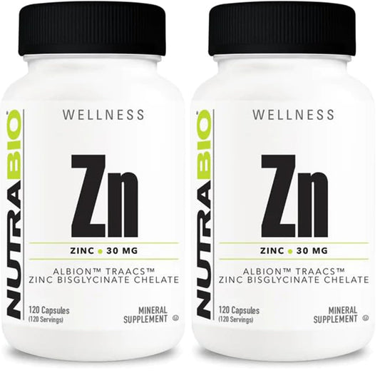 NutraBio Zinc Chelate Mineral Supplement bottle front view