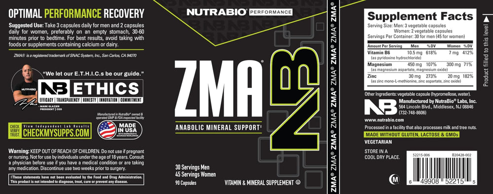 NutraBio ZMA third-party lab-tested seal