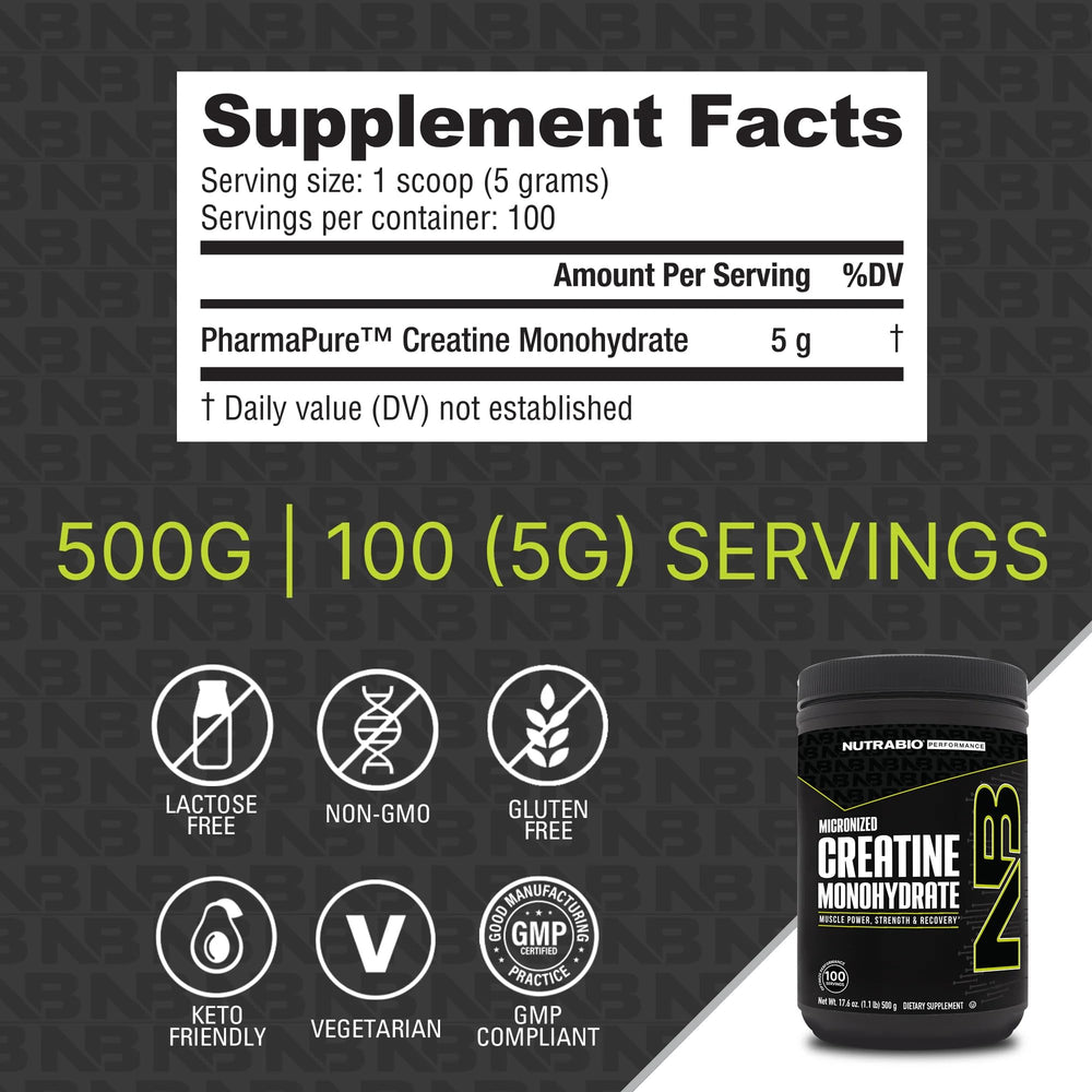 Unflavored creatine monohydrate jar back label view