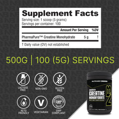 Unflavored creatine monohydrate jar back label view