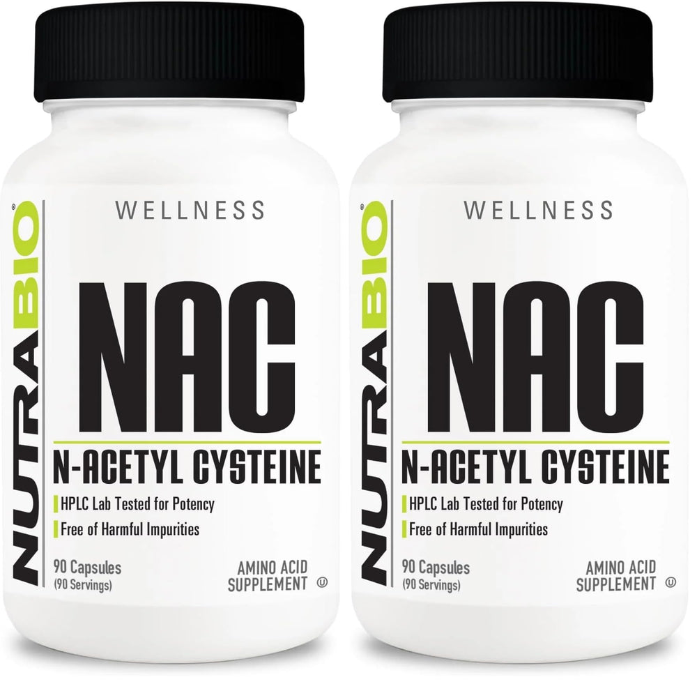 Front view of NutraBio NAC 600mg 90 capsules bottle (pack of 2)
