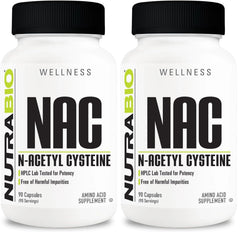 Front view of NutraBio NAC 600mg 90 capsules bottle (pack of 2)