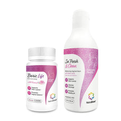 NutraBlast boric acid vaginal suppositories packaging for odor-control bundle.