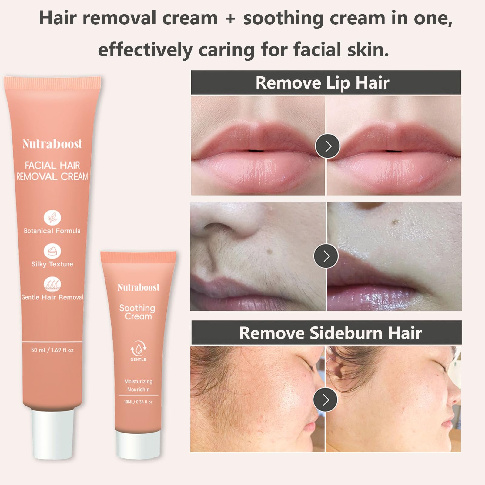 Nutraboost 50ml hair removal cream bottle highlighting fast hair dissolution