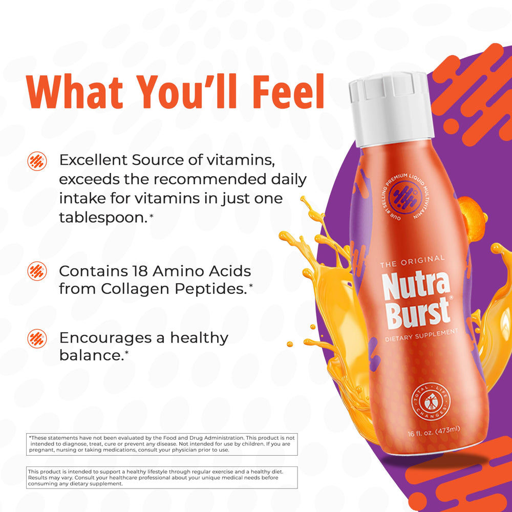 NutraBurst packaging showing 16 fl oz bottle