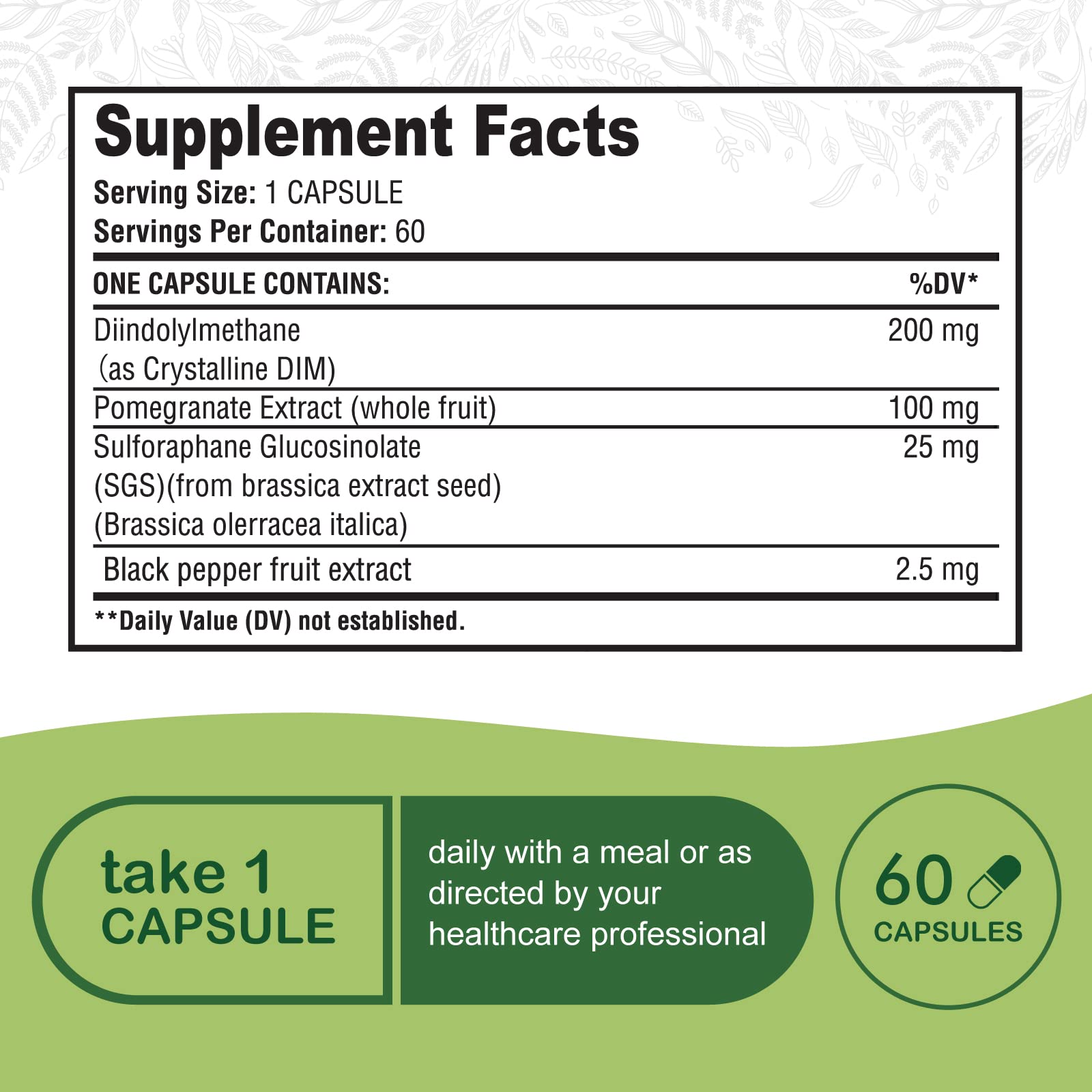 Graphic showing DIM SGS+ with sulforaphane and pomegranate extract