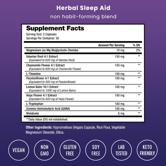 Close-up of NutraChamps sleep capsules with label visible