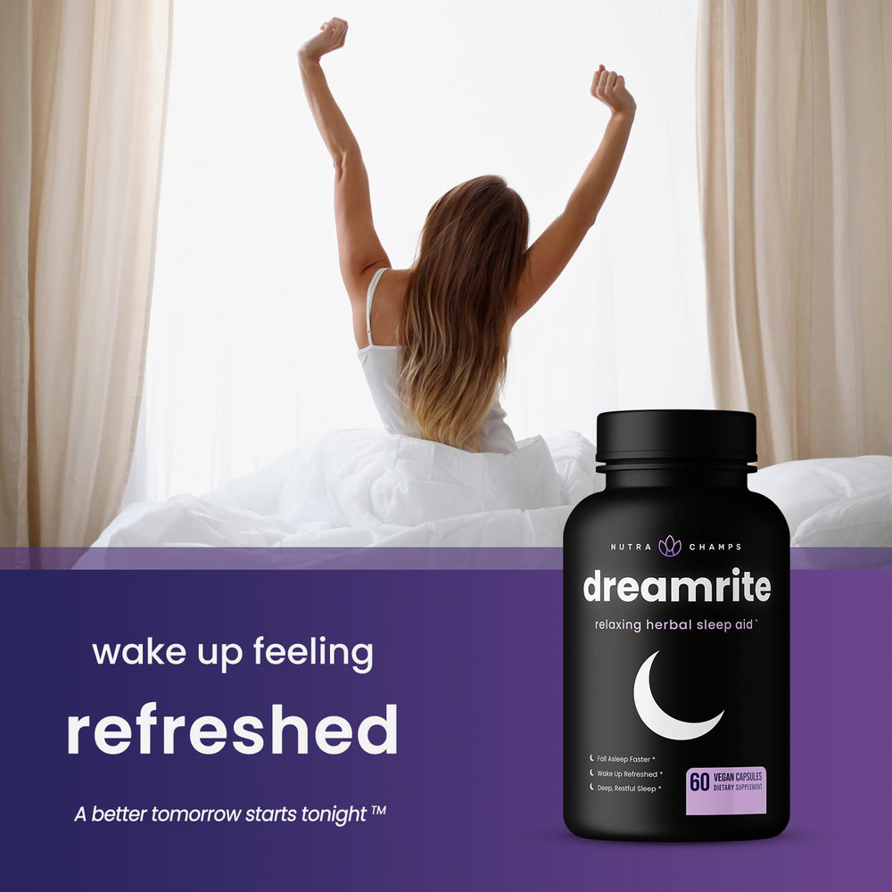 Illustration of ingredients like melatonin, lemon balm, chamomile and magnesium highlighting the 10-in-1 blend