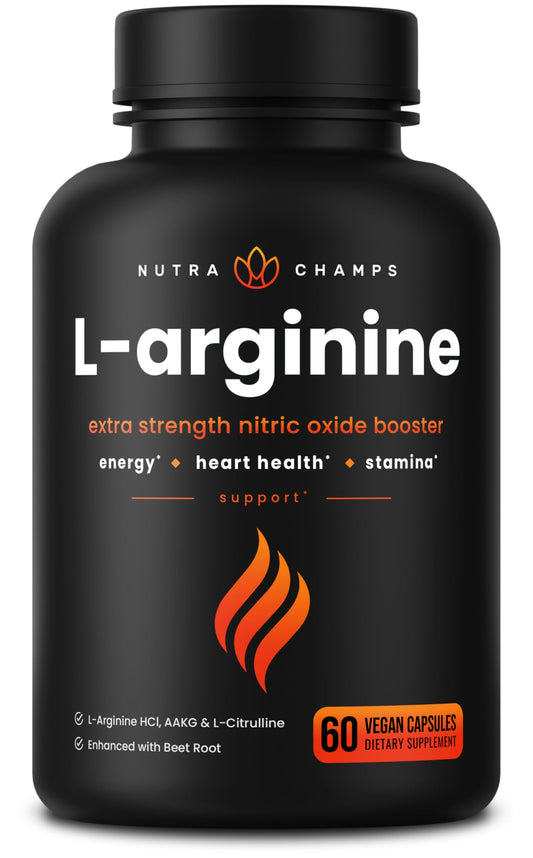 NutraChamps Premium L Arginine Supplement bottle front view
