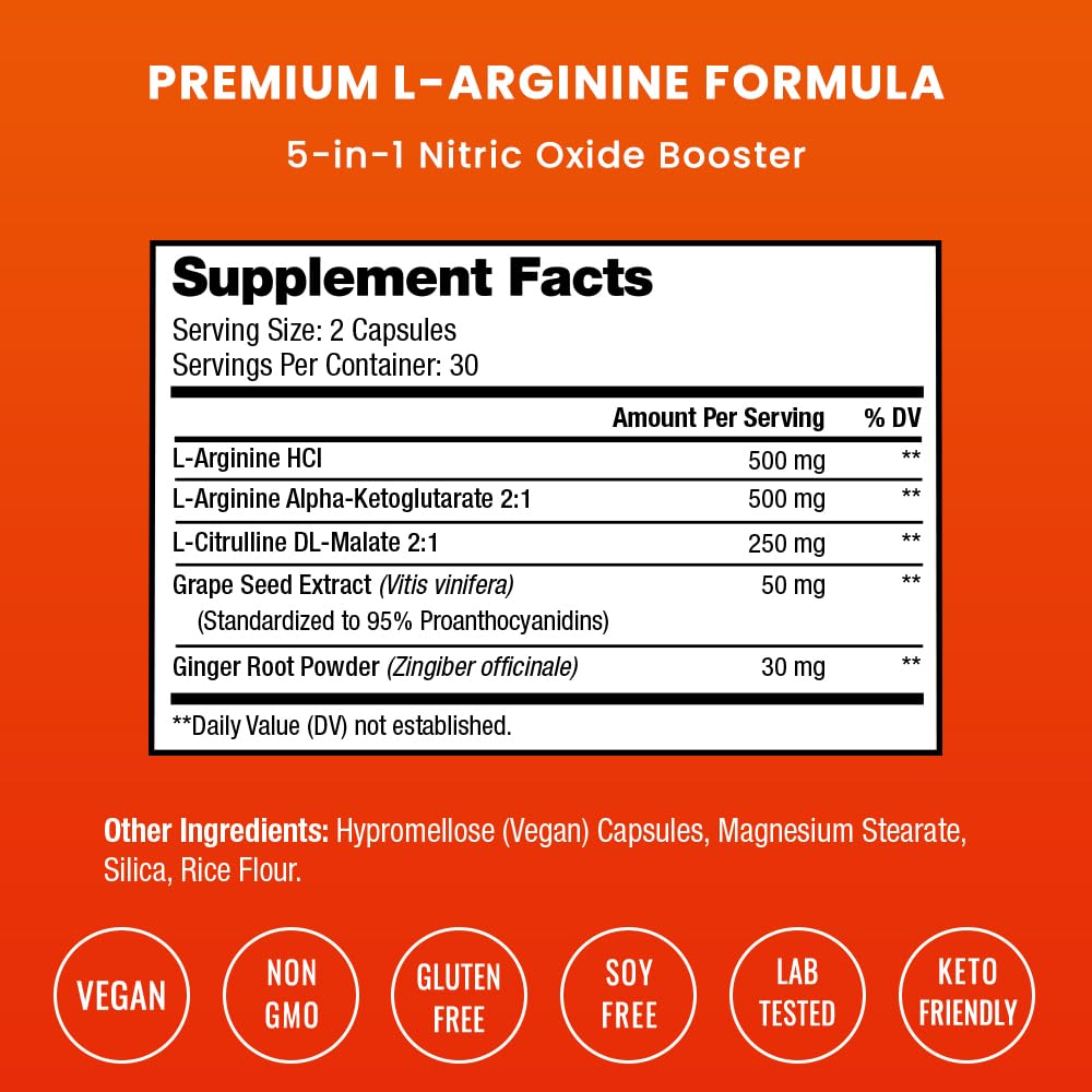 L Arginine capsules with L Citrulline and Ginger ingredients
