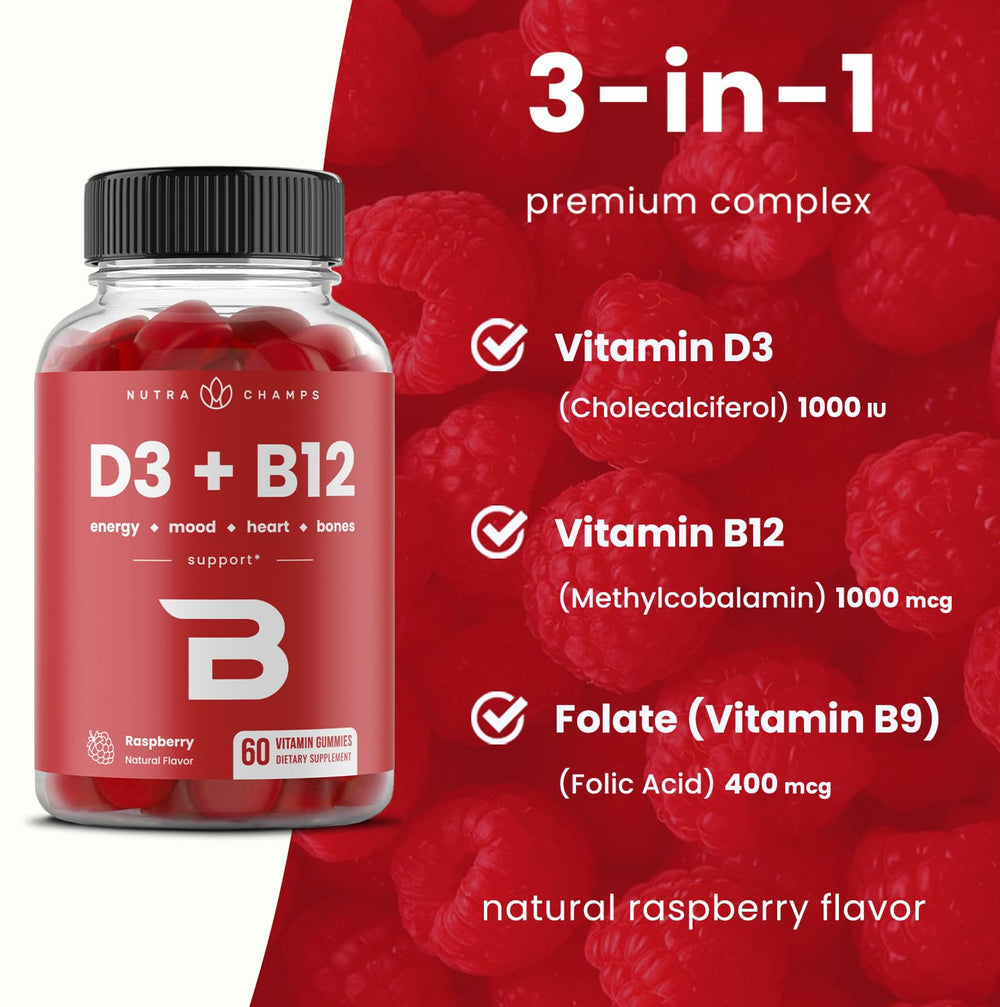 60-count D3 B12 folate gummies with methyl B12