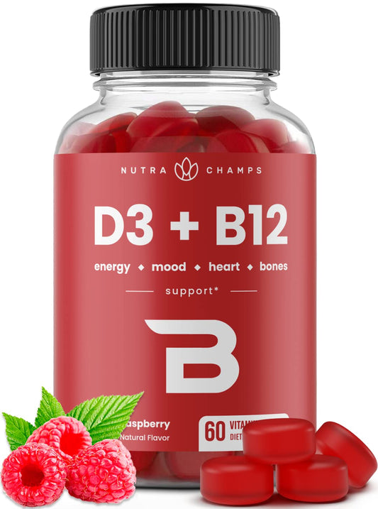 NutraChamps Vitamin D3 & B12 Gummies Raspberry flavor, 60 count