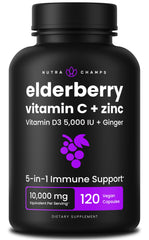 NutraChamps Elderberry 5-in-1 immunity supplement bottle – front view