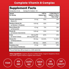 Front label of NutraChamps Kids B Complex Liquid Drops highlighting 120 servings