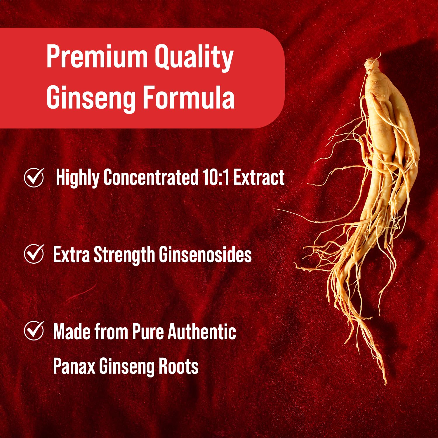 Ginseng capsules with root imagery and bottle