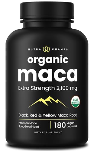 NutraChamps Maca root capsules bottle with 180 capsules
