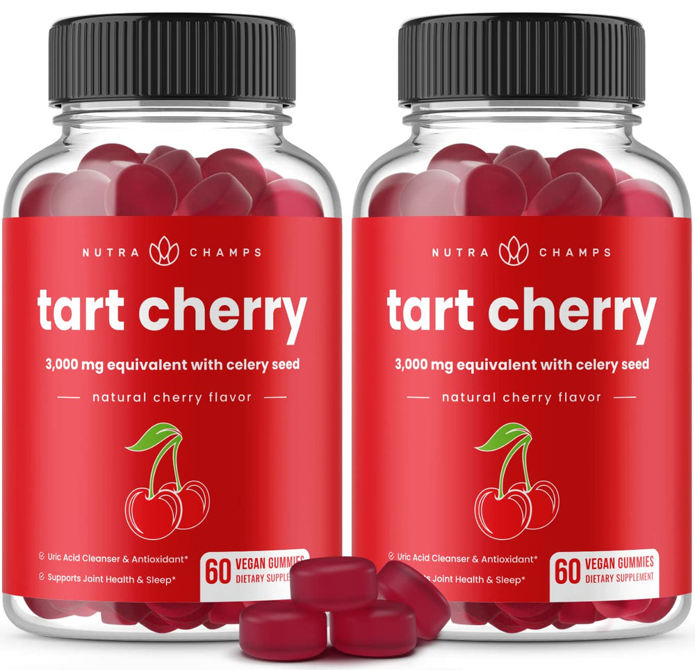 NutraChamps Tart Cherry Gummies bottle showing 60 vegan gummies