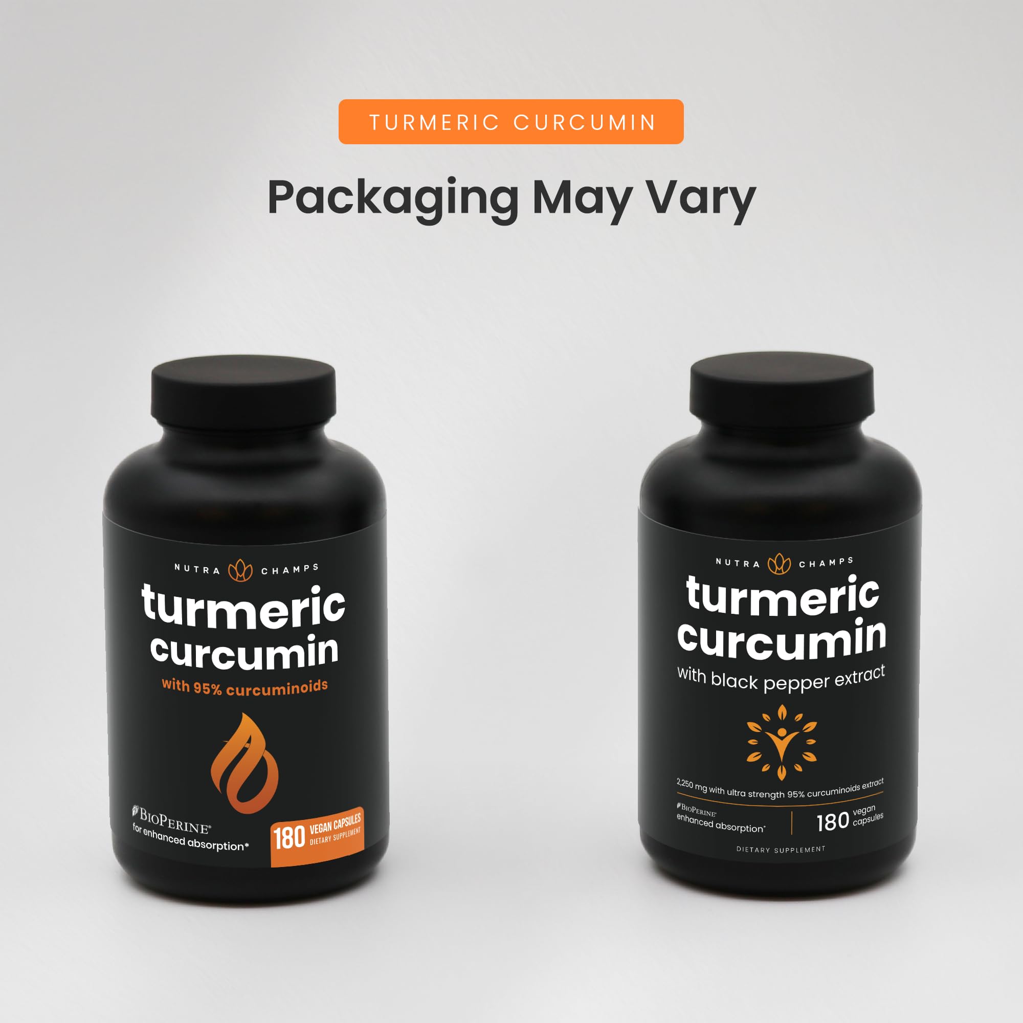 Vegan-friendly, GMO-free turmeric supplement packaging.