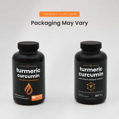 Vegan-friendly, GMO-free turmeric supplement packaging.