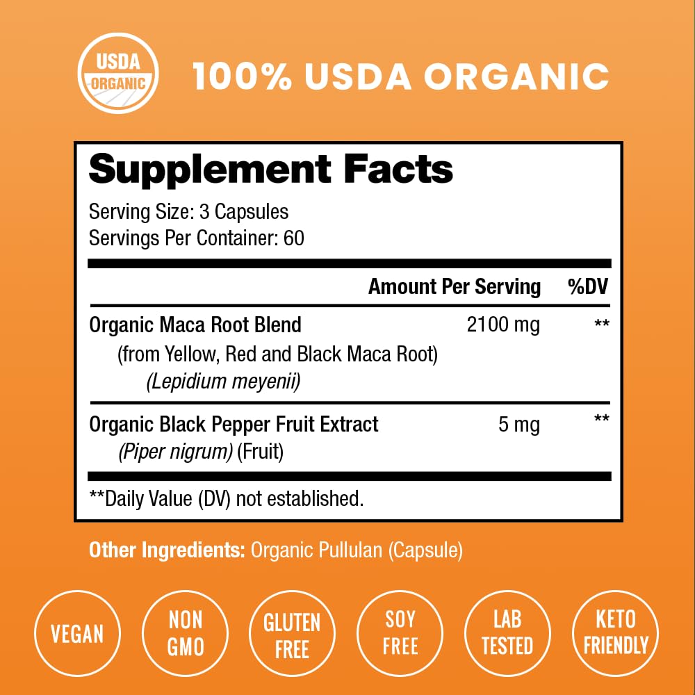 USDA Organic Maca root capsules packaging